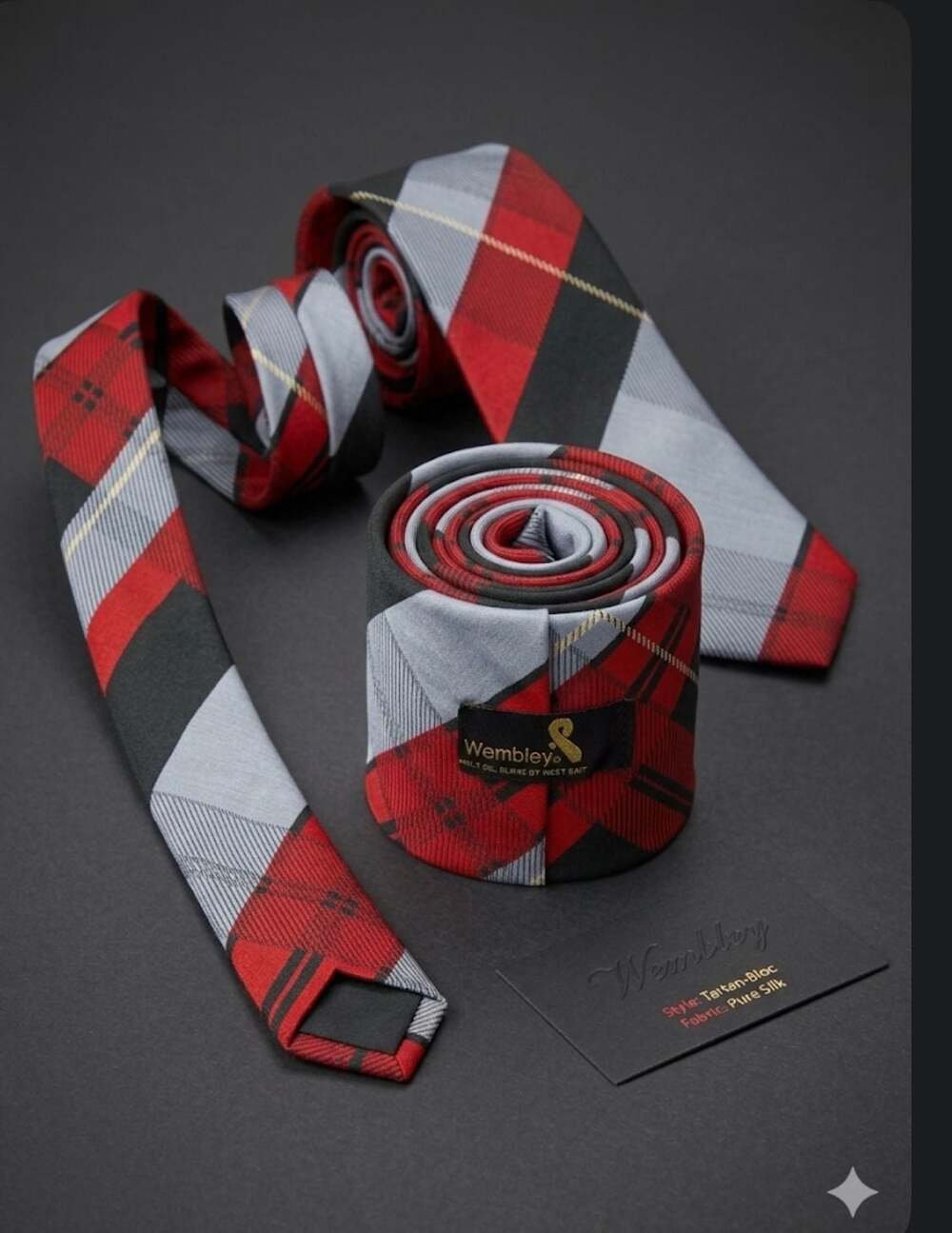 Alfani Men's Raymond Plaid Gray & Red Slim Tie Retail